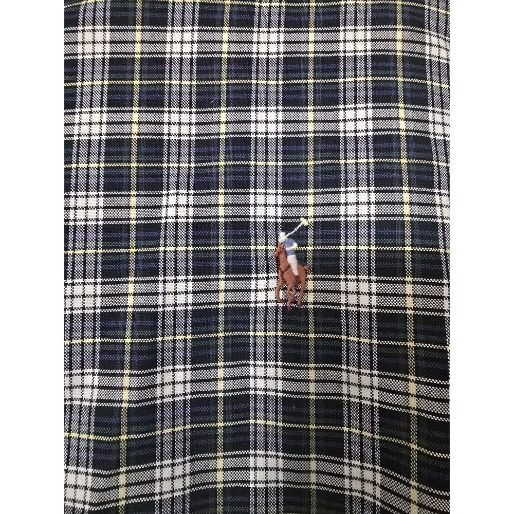 Ralph Lauren Mens XL Classic Fit Plaid Button Down Shirt Navy Blue Yellow White - Picture 3 of 6